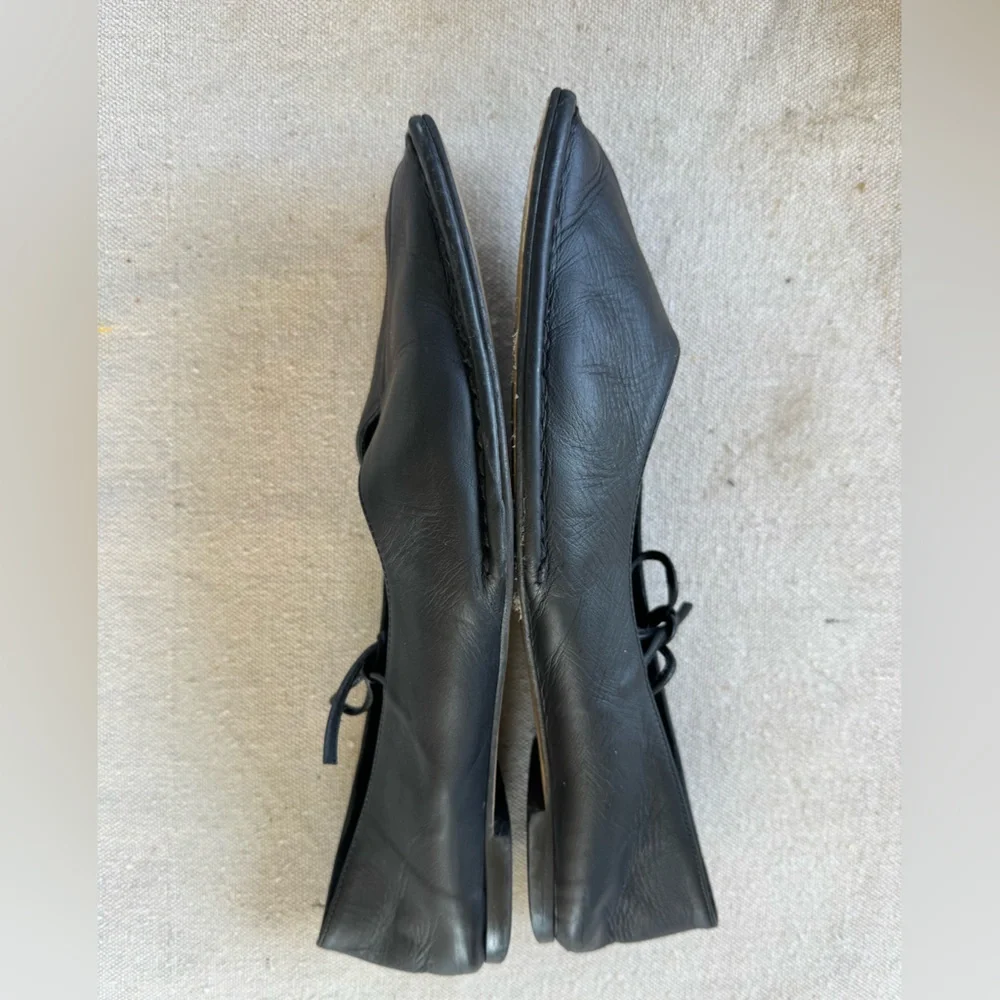 ALOHAS Sway Black Leather Ballet Flats Square Toe Tie Detail Size 39 (US 8-8.5) - Picture 3 of 8